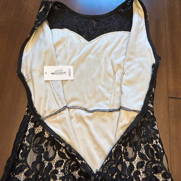 NWT MSLG Women Elegant Round Neck V-back Floral Lace Cocktail Party Dress Size L - Picture 16 of 16